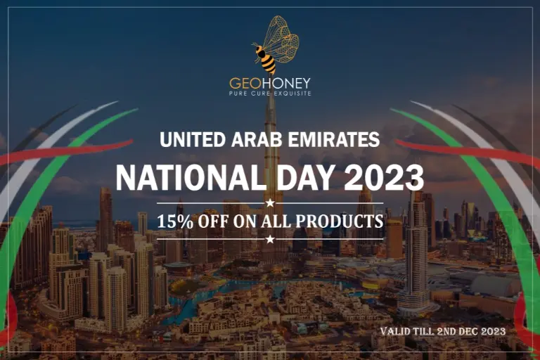 Célébrez la Journée nationale des Émirats arabes unis avec Geohoney : profitez de 15 % de réduction sur tous les produits à base de miel